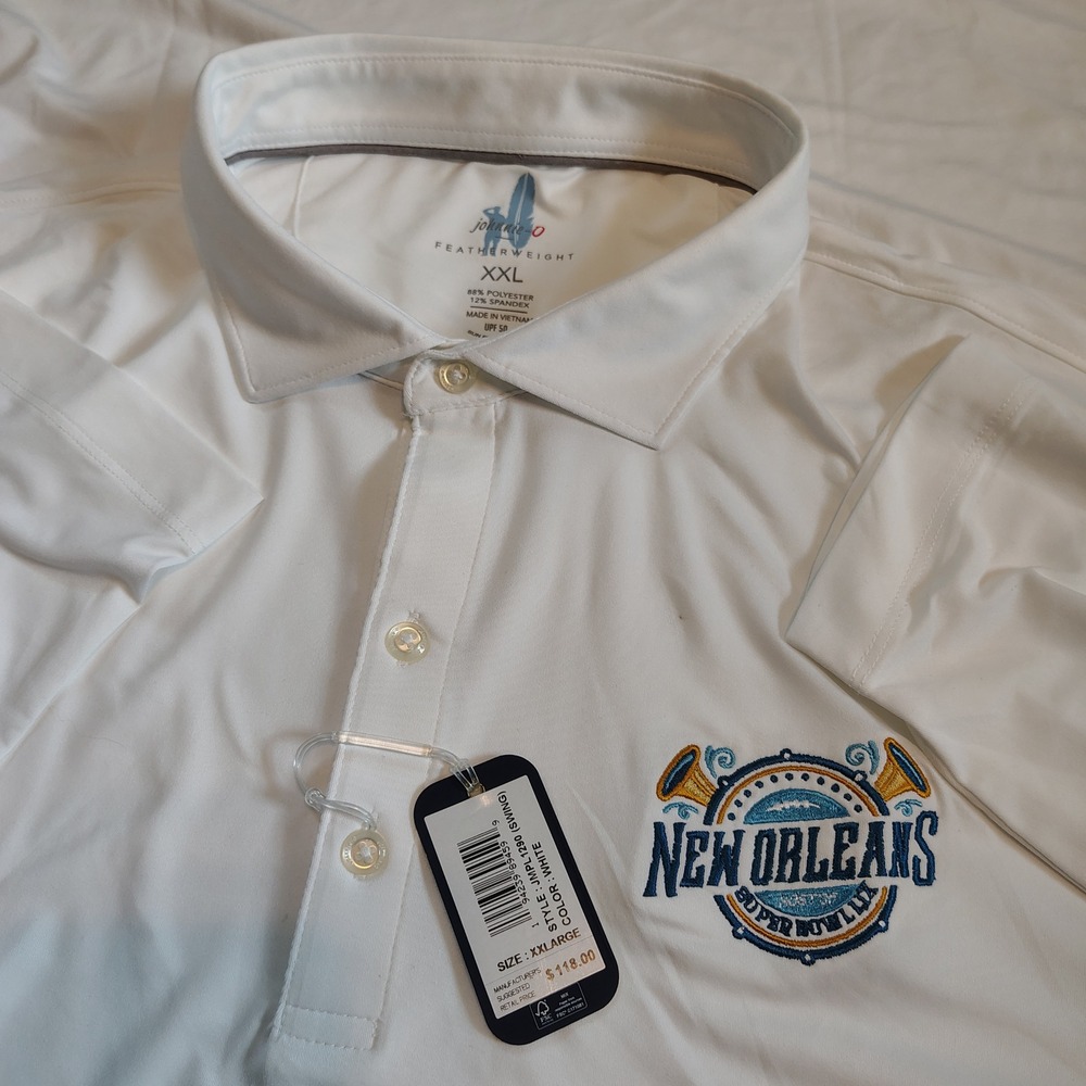 Johnnie-O Featherweight Polo XXL White Super Bowl LIX New Orleans JMPL1290 NEW